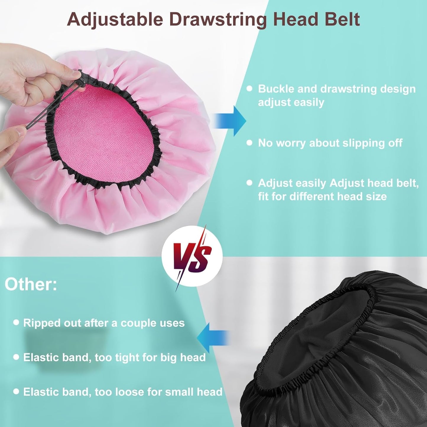 2 Pcs 15" XL Extra Large Terry Lined Shower Cap, Adjustable Dual Waterproof Shower Cap for Women Reusable Soft Hair Cap Bath Cap for Long Braids, Thick Hair, Locs, Curly Hair