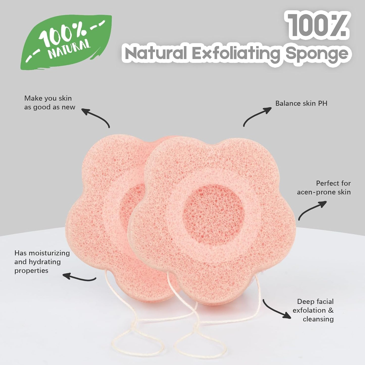 Konjac Facial Sponges Scrubbers Set for Cleansing Exfoliating Washing Face Body, Organic Natural Face Sponge Puffs for Exfoliator Skincare Makeup Removal, Safe for Women Men Sensitive Oily Dry Skin