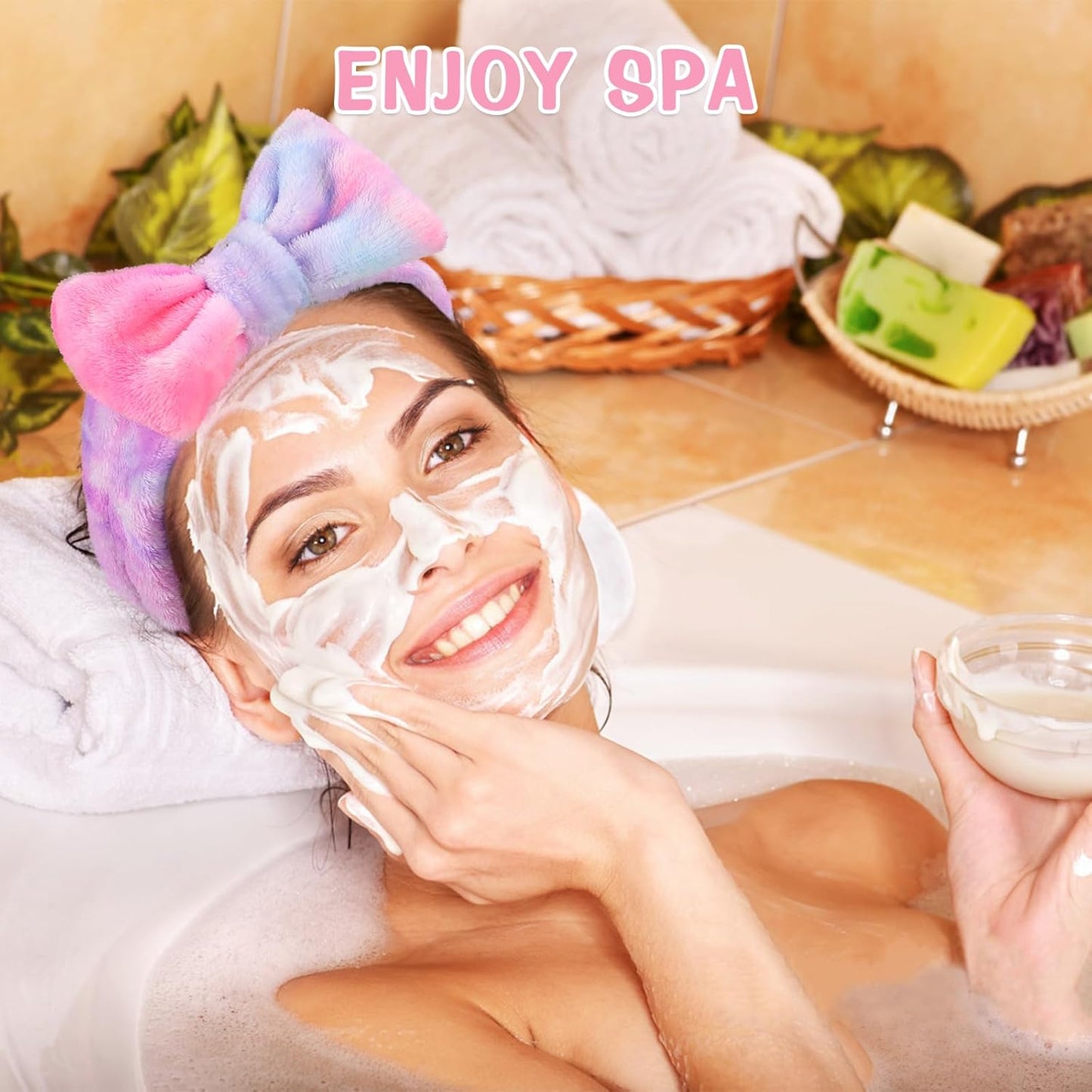 UMIKU 7 Pack Spa Headband for Women Facial Makeup Headband Soft Coral Fleece Bow Hair Band Head Wrap for Washing Face Mask Party Favors Christmas Gifts Stocking Stuffers Adult Spa Gifts for Women