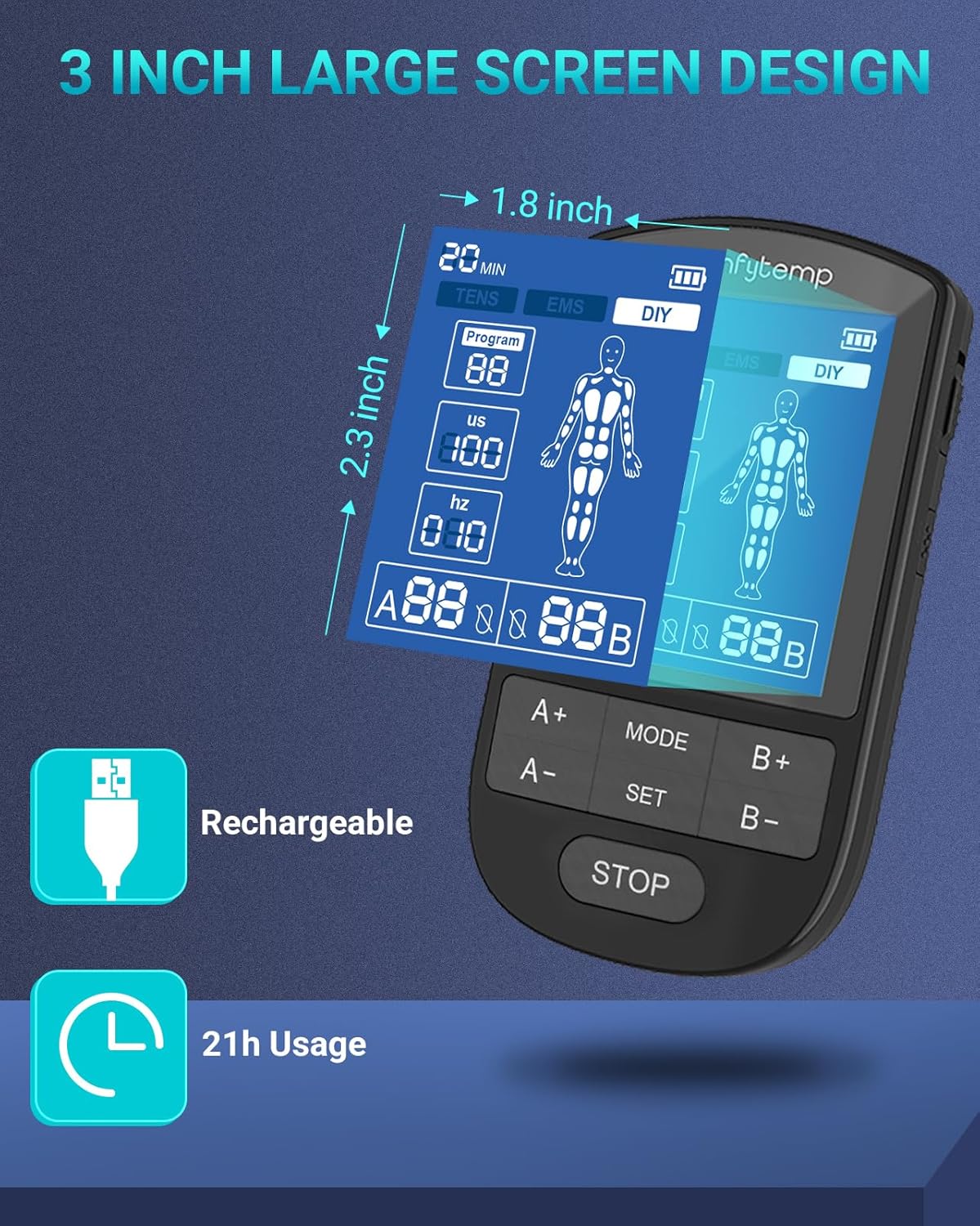 Comfytemp TENS Unit Muscle Stimulator for Pain Relief Therapy, FSA HSA Eligible TENS Machine, 20 & DIY Modes, Dual Channel EMS Unit, Pulse Muscle Massager for Back, Shoulder, Sciatica, Christmas Gifts