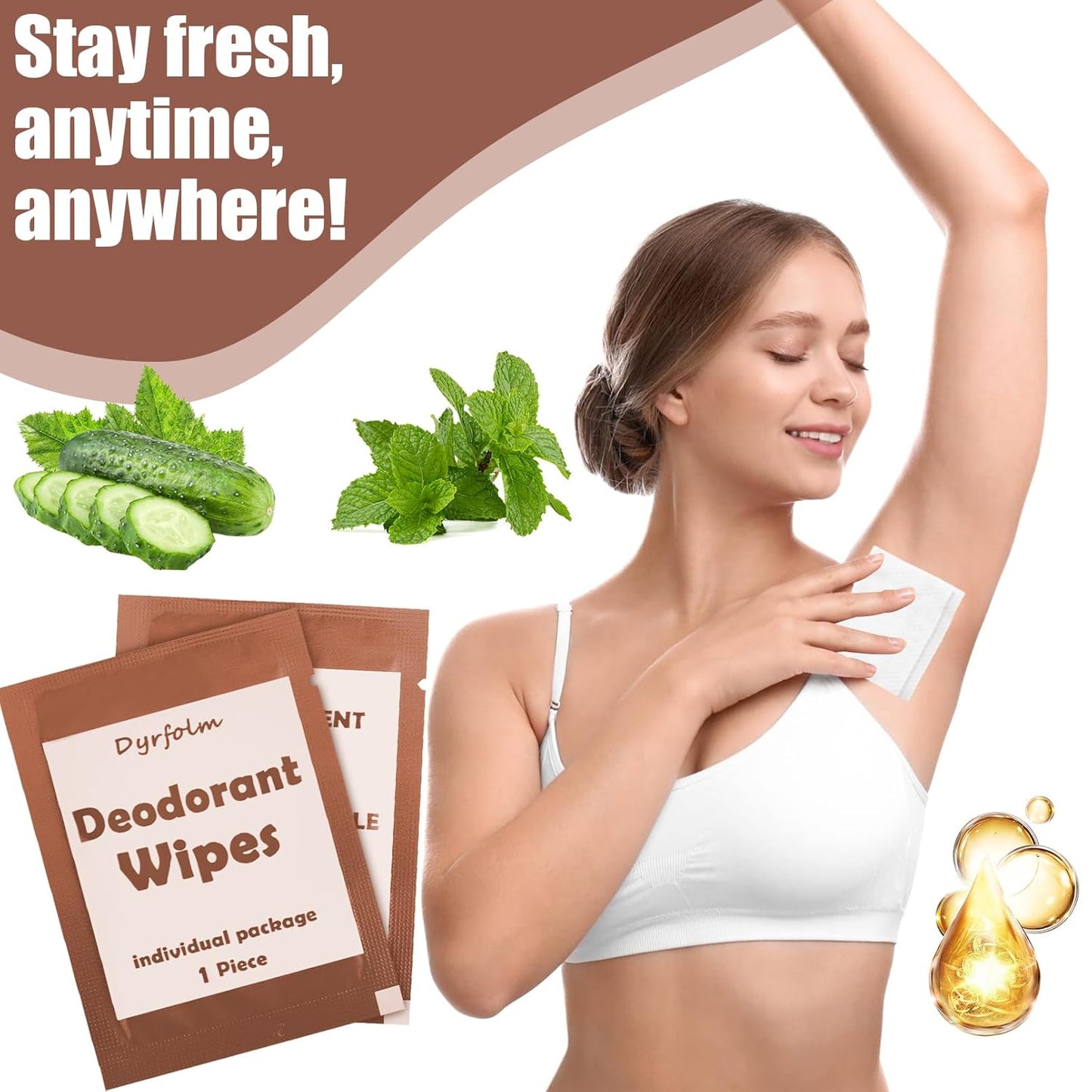 200 Pcs Underarm Deodorant Wipes, Individually Wrapped Antiperspirant, Sweat Body Wipes for Women Men Adults Sports Travel Essentials (Brown, 1 Count (Pack of 1))