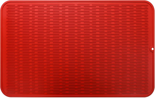 Silicone Dish Drying Mat for Multiple Usage,Easy clean,Eco-friendly,Heat-resistant Silicone Mat for Kitchen Counter or Sink,Refrigerator or Drawer Liner Red 3XL 28 inches x 18 inches