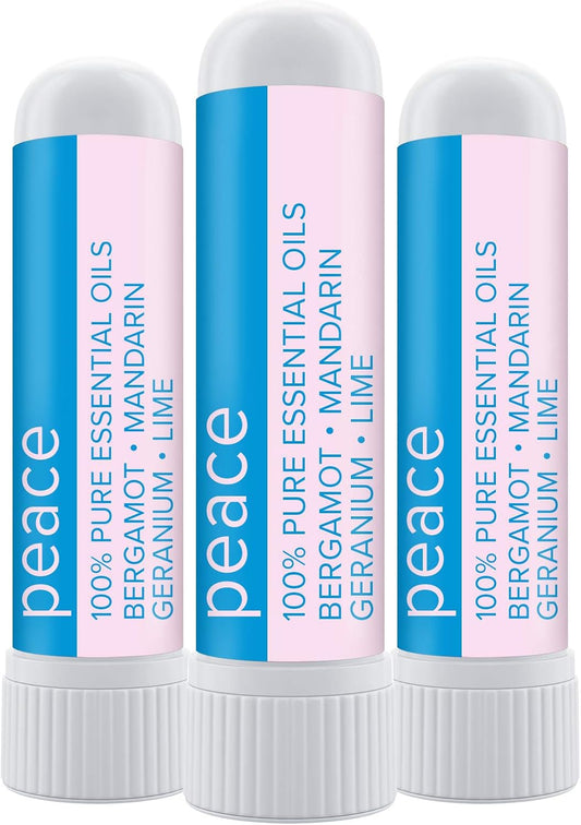 MOXĒ Peace Nasal Inhaler, Calming Essential Oil Blend, Tension Relief, Helps Relaxation and Meditation, Soothing Fragrance, Bergamot, Mandarin, Geranium, Lime, Made in USA (3 Pack)