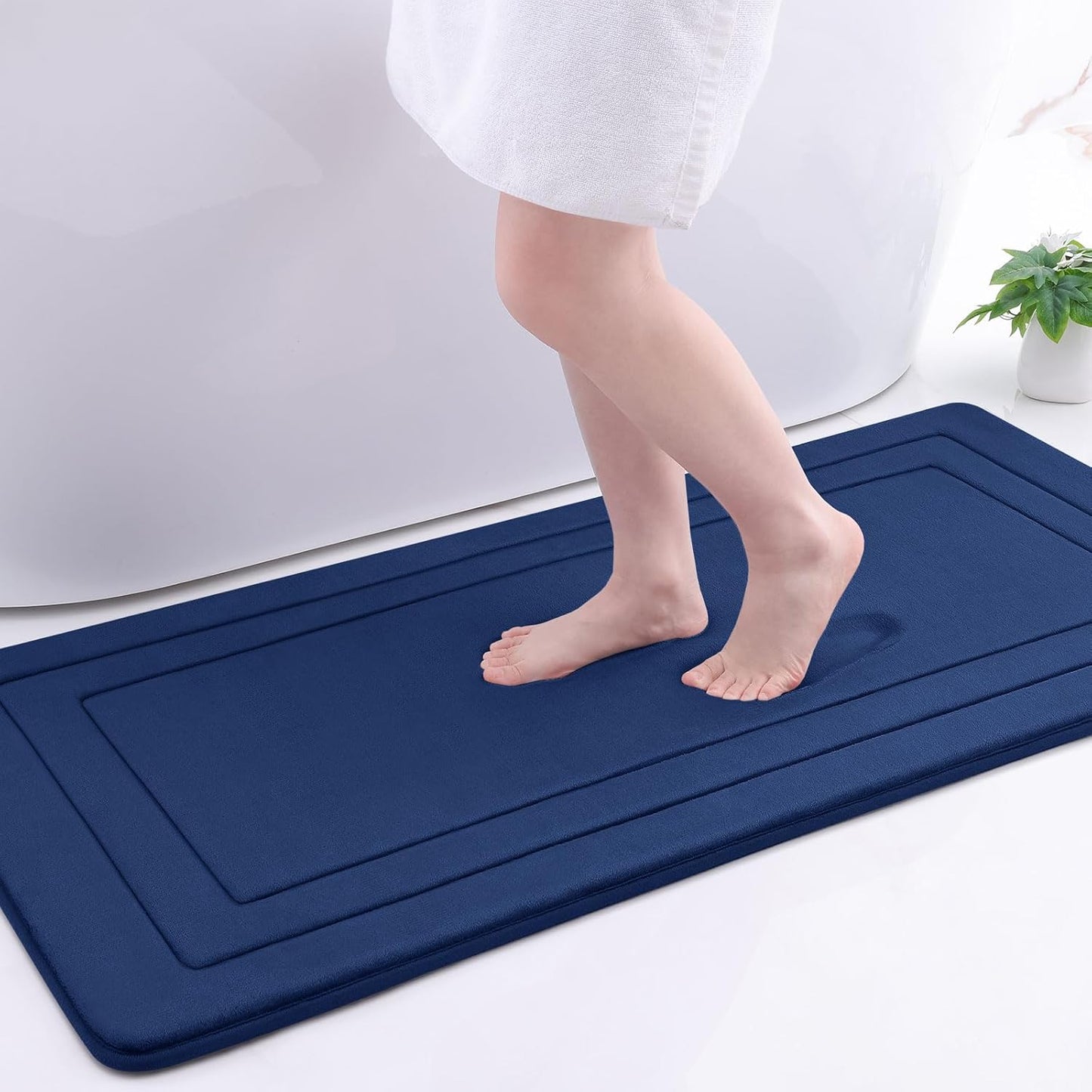 Arotive Memory Foam Bathroom Rug Mat 47x24, Ultra Soft and Absorbent Bath Mat, Machine Wash Dry, Comfortable Bath Rug Carpet for Bathroom Floor, Tub and Shower, Navy