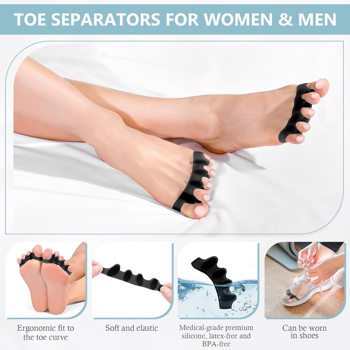 2PCS Toe Separators for Women and Men, Gel Toe Spacers for Pedicure and Foot Alignment, Comfortable Foot Care for Bunions and Overlapping Toes