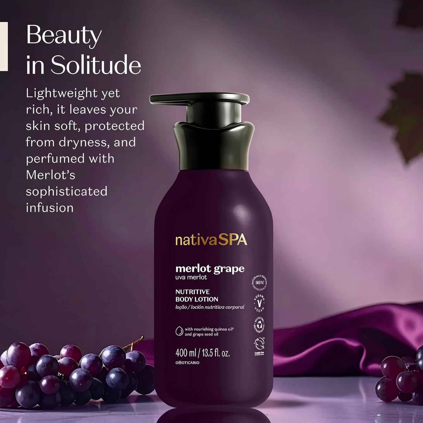 Nativa SPA by O Boticário Merlot Grape Body Lotion, Deep Hydration with Quinoa & Grape Seed Oil for Silky, Firm Skin 13.5 Ounce (400ml)