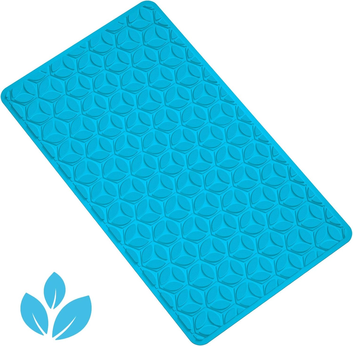 WRISIN Bathtub Mat Non Slip with Suction Cups - 100% Rubber Bathroom Mat Textured for Bath Tub Shower Safety - Soft on Touch - BPA/PVC Free - Pet Dog Bath Mat - Machine Washable - 16 × 28 Inch（R Blue）
