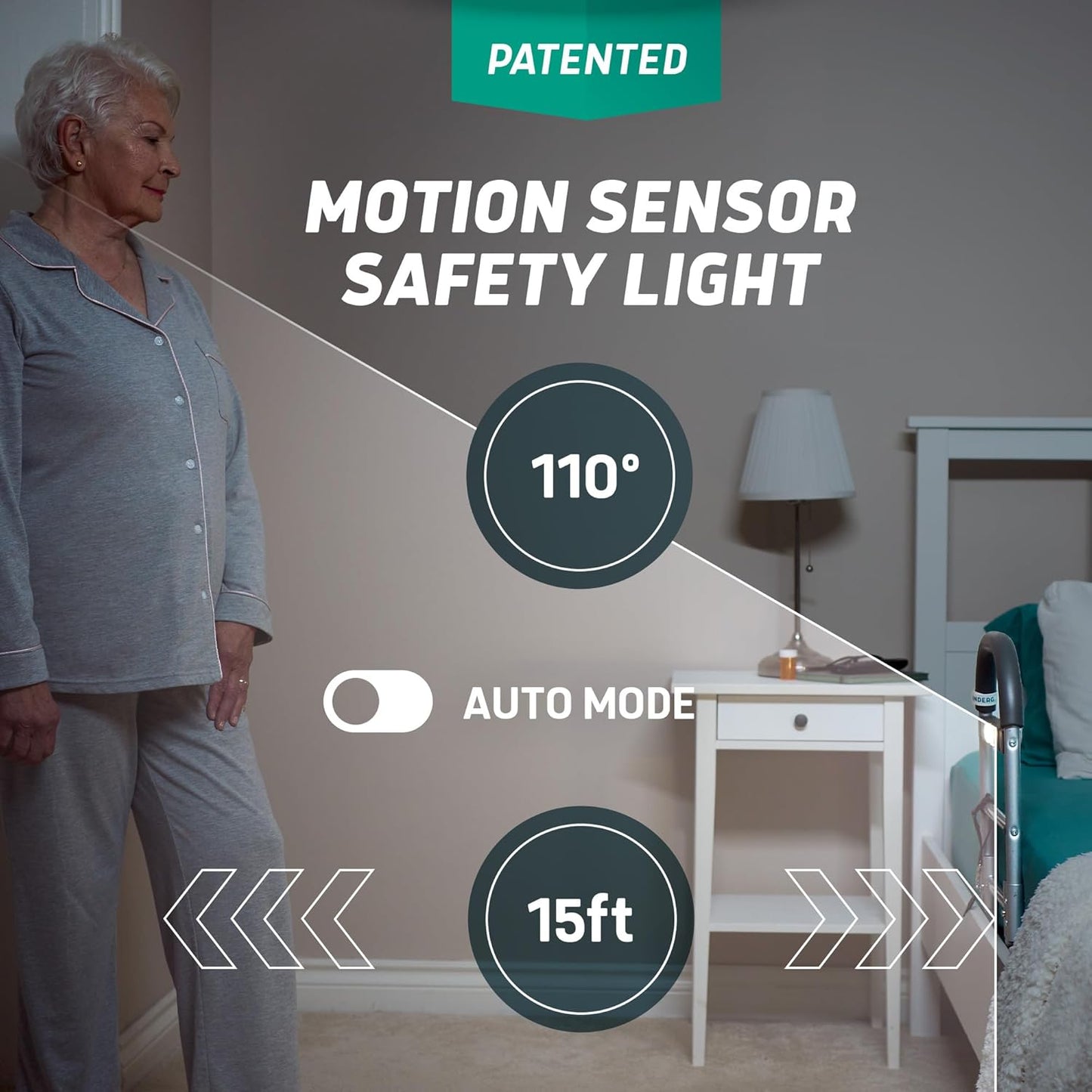 Lunderg Bed Assist Rail for Seniors with Motion-Activated Light & Non-Slip Grab Bar - Easy to Install Bed Rails for Elderly Adults Safety & Post-Surgery - Helps Reduce Falls & Support Independence