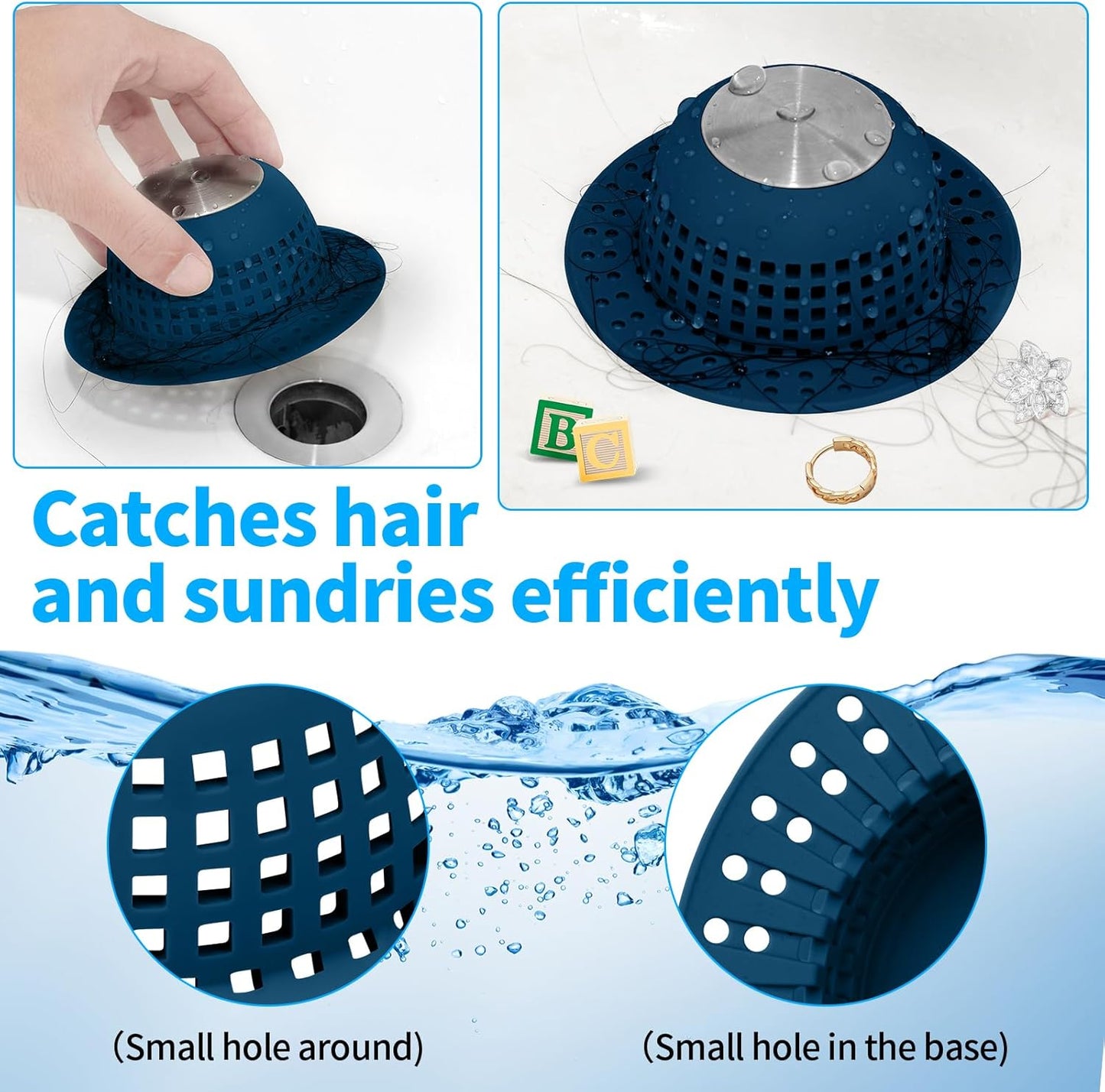 Shower Drain Hair Catcher, Bathtub Drain Cover Foldable Silicone Shower & Tub Protector for Pop-Up & Regular Drains