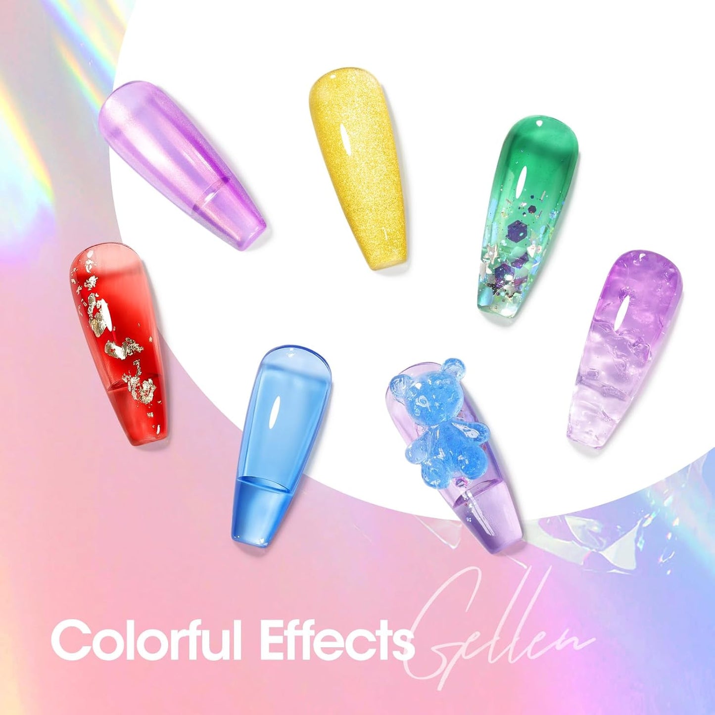 GELLEN Jelly Gel Nail Polish Set 6 Colors Neon Jelly Gel Polish Green Yellow Red Blue Purple Crystal Transparent Gel Polish Kit Soak Off UV Gel Nail Art Spring Summer Manicure Gift for Women