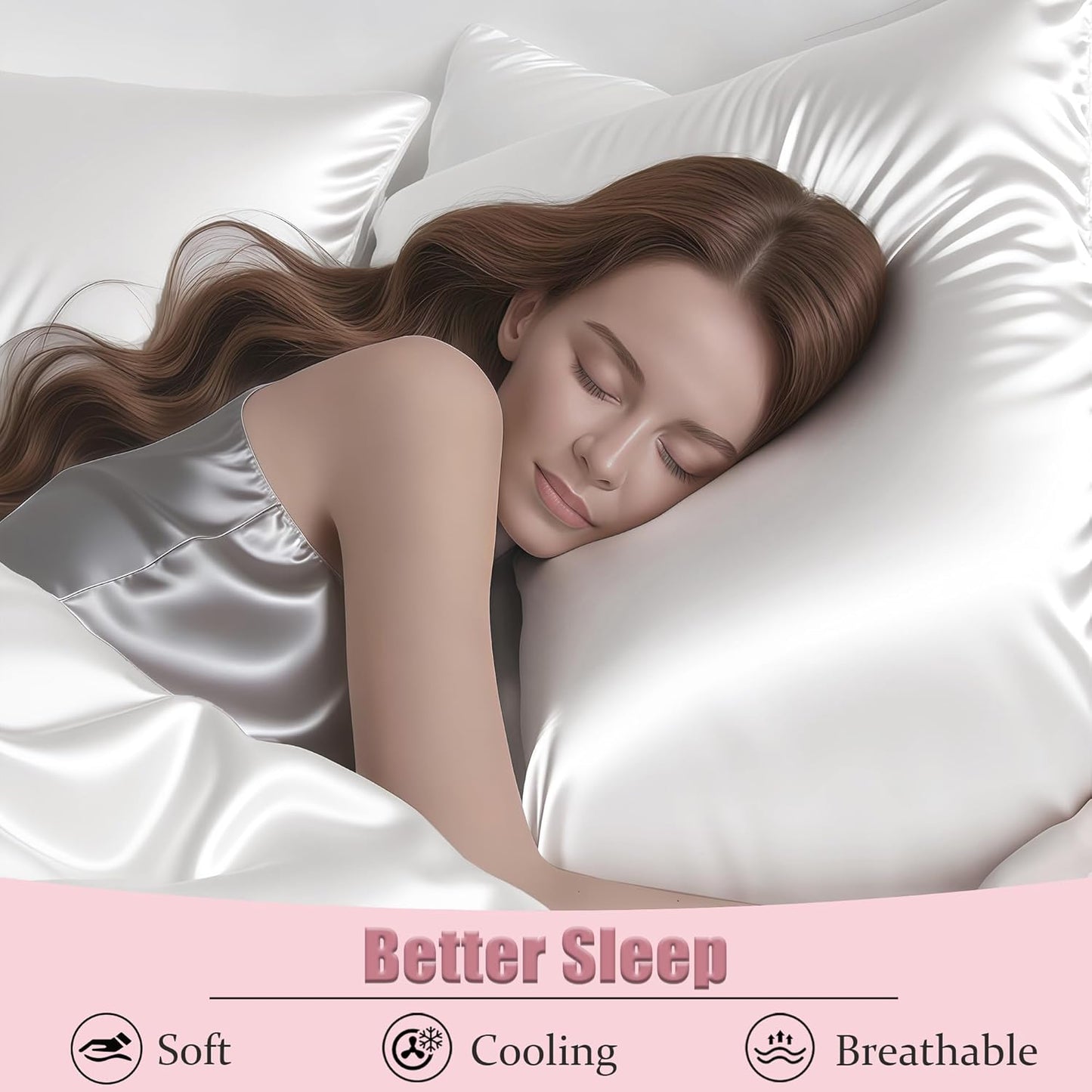 Mulberry Silk Pillow Cases with Zipper, Ultra Smooth Soft Breathable Cooling Pillow Cases for Hot Sleepers, Silk Satin Pillowcase for Hair and Skin, Gifts for Women (Cream White, Queen Size, 1 Pack)