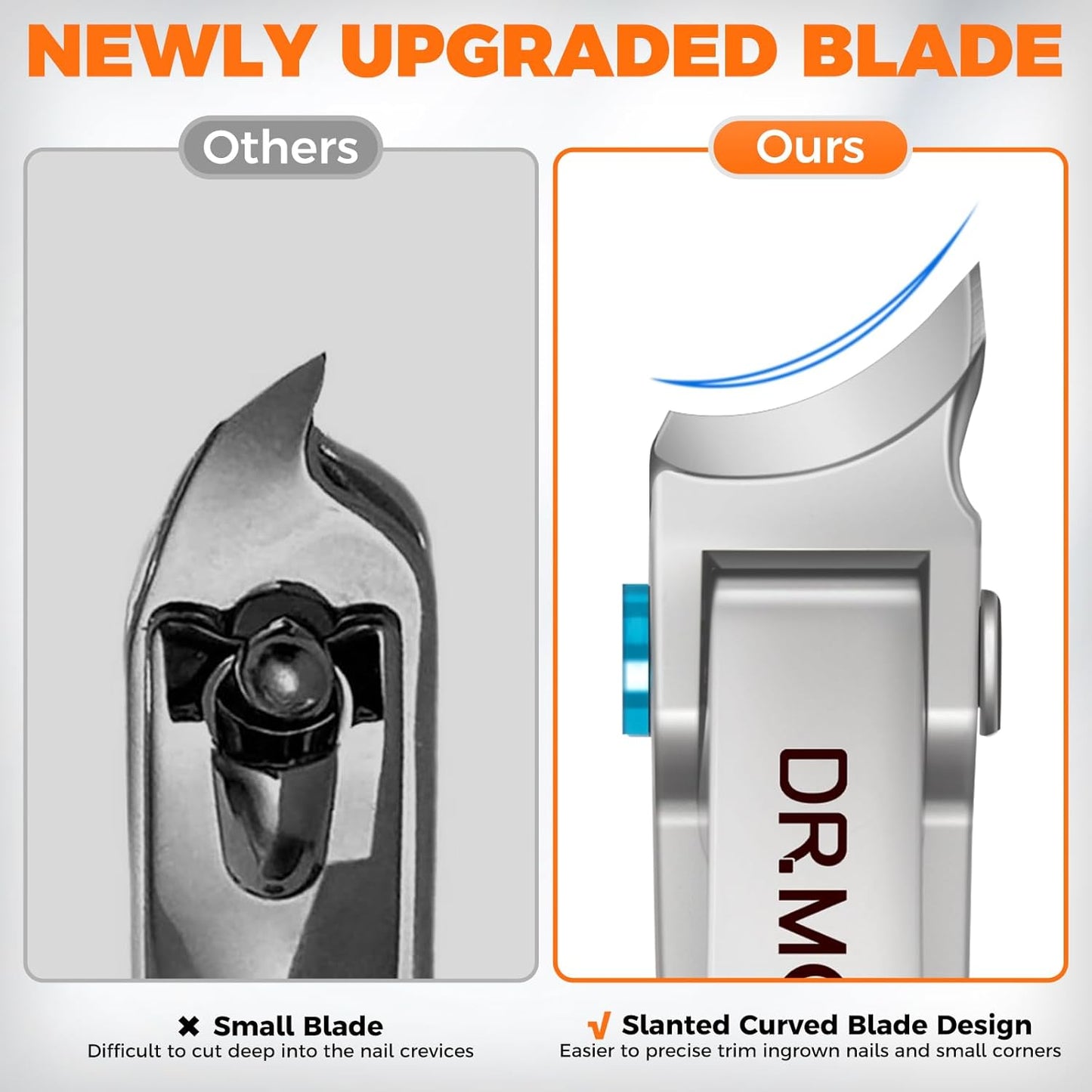 Slanted Toenail Clippers for Seniors Thick Toenails, Angled Head Large Nail Clippers for Men Thick Ingrown Nails with Wide Opening, Nail Cutter with Catcher -Silver