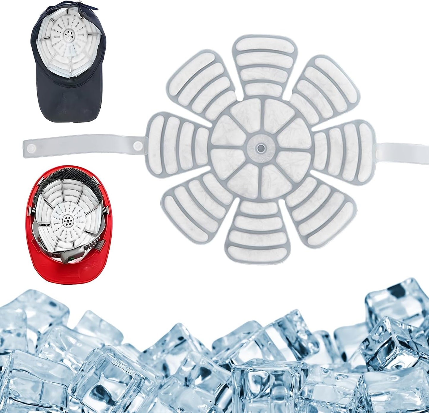 PCM Ice Hat with Straps, Cold Pack for Head, Heat Stroke Prevention Cooling Hat Insert, Reusable Ice Pack for Hard Hats, Sun Hats, Cycling Helmets, Natural Freezing Below 28°C/82.4°F(White, B2)