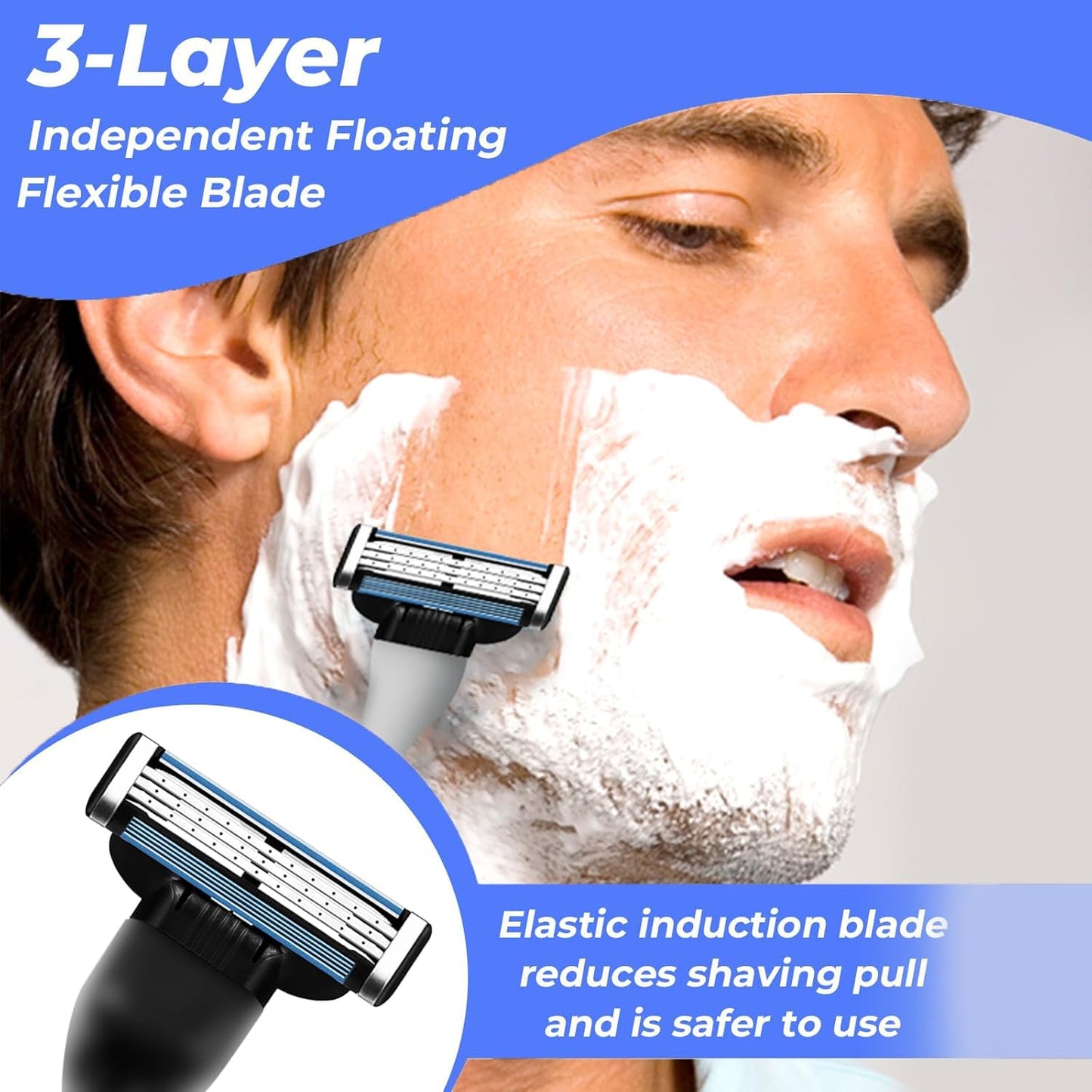 Razor Blade Refills for Men 24-Pack Mach 3 Razor Blades Refills for Men - Triple Layer Precision Edges with Dual Lubricating Strips for a Smooth, Comfortable Shave - Compatible Mach3 Razor