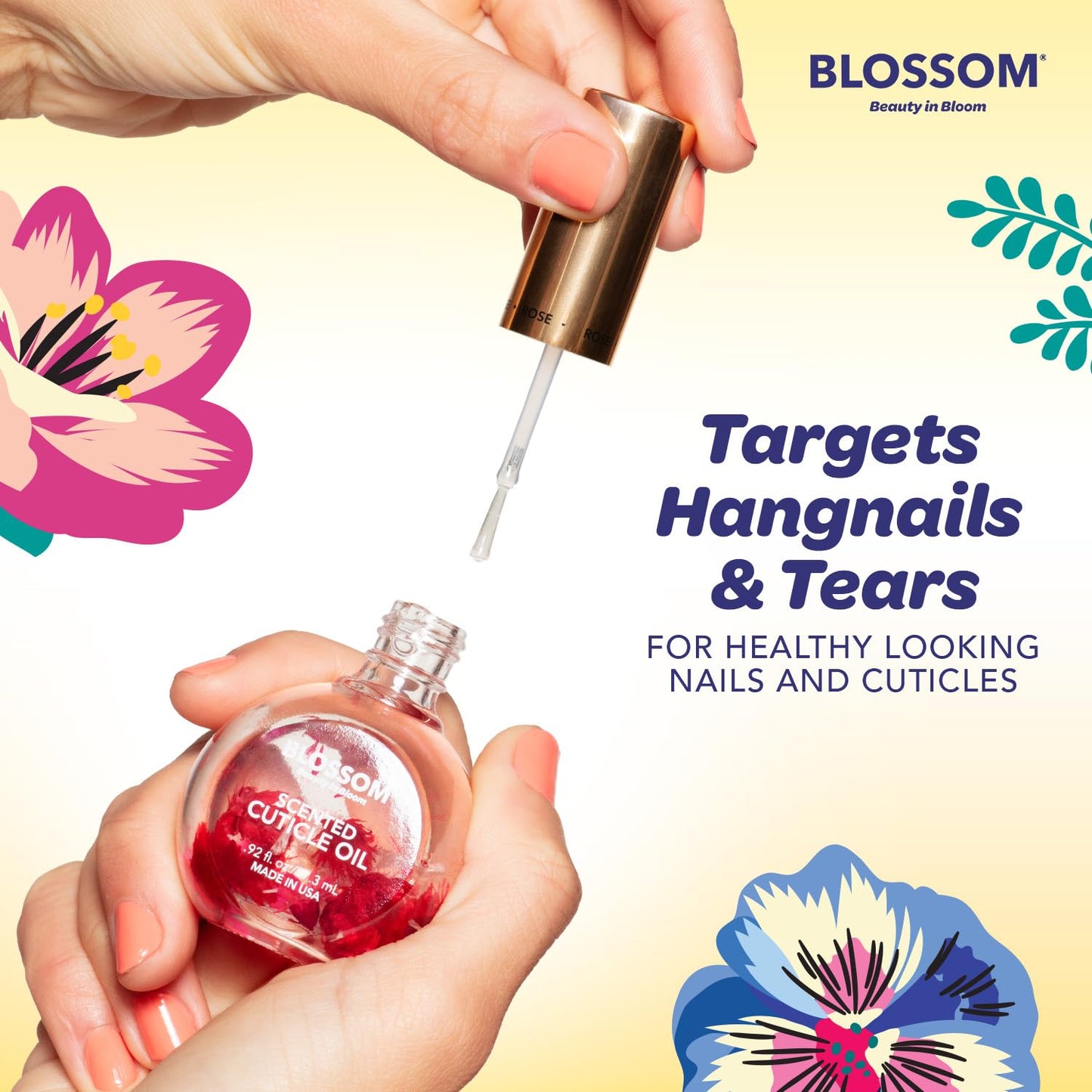 Blossom Cuticle Oil for Nails, Hydrating, Moisturizing, Gourmand Scented Nail Oil Cuticle Care, Infused with Real Flowers, Made in USA, 0.5 fl. oz, Pineapple