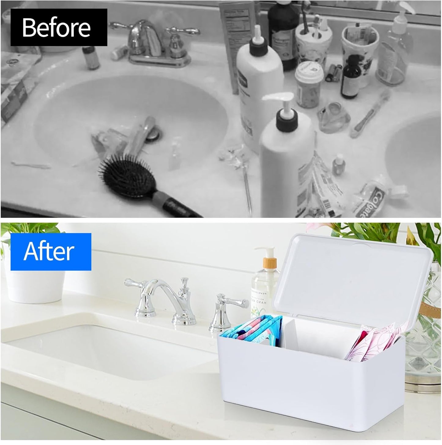 pad and tampon organizer for bathroom,Sanitary Napkin Holder, Pad and Tampon Organizer for Period, Sanitary Napkin Storage Container, White