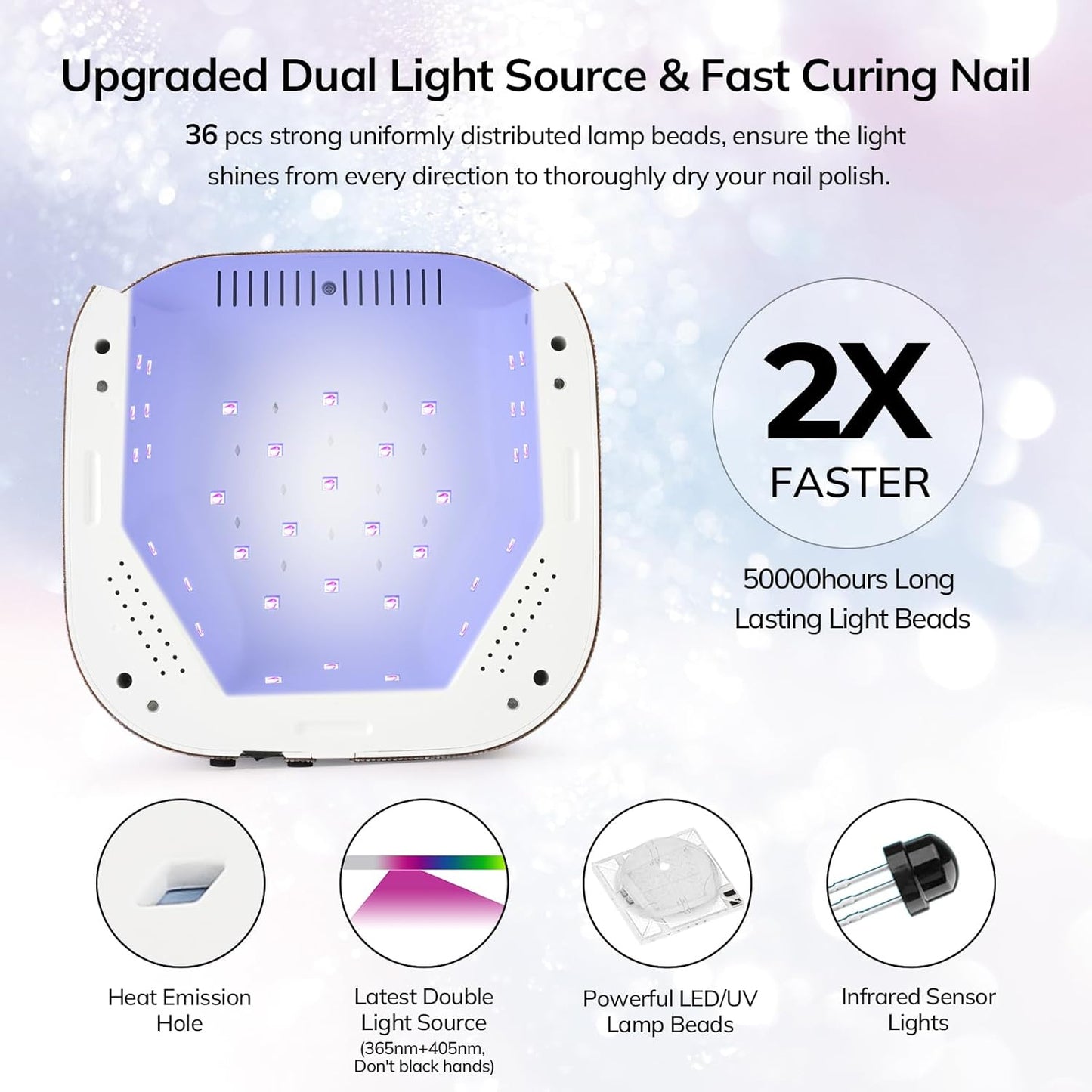 Lavinda UV LED Nail Lamp for Gel Nails, Cordless Rechargeable Nail Light with 4 Timer Settings, Touch LCD Display, Removable Base, 54W Professional Nail Dryer for Salon Home Use Diamond Design