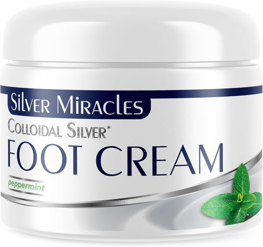 Silver Miracles Colloidal Silver Foot Cream - Peppermint Scent - Soothe, Cool, and moisturize - 2oz