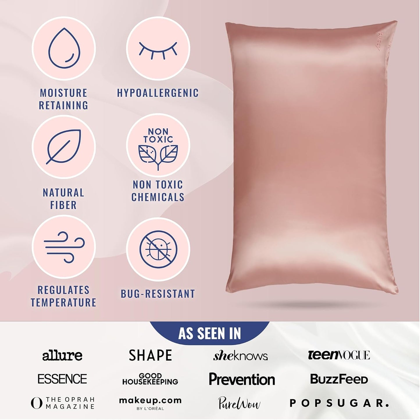 Blissy Silk Pillowcase - 100% Pure Mulberry Silk - 22 Momme 6A High-Grade Fibers - Silk Pillow Cover for Hair & Skin - Regular, Queen & King (Rose Gold, Queen)
