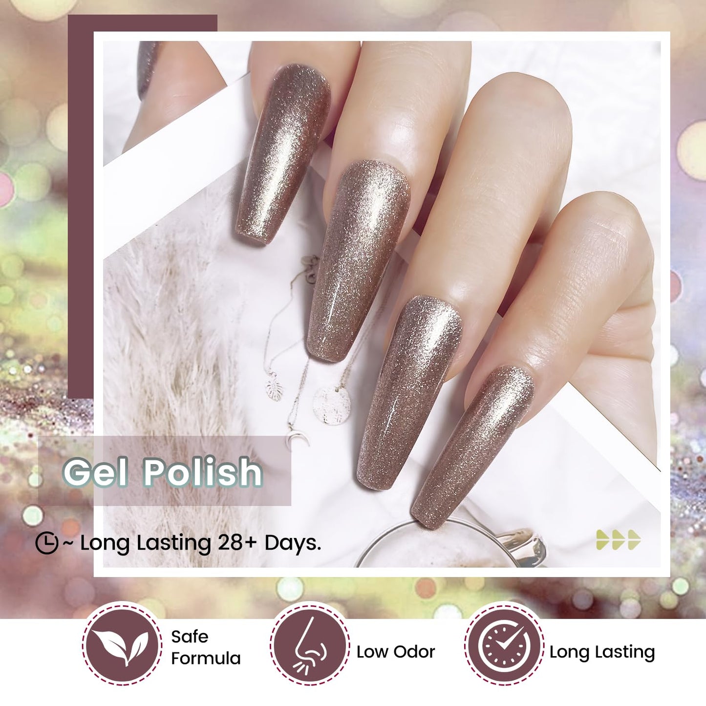 JODSONE 10ml Glitter Gel Nail Polish Set 6 Color Glitter Effect gel polish All Seasons Neutral Soak off LED Lamp Gel Manicure Set for Nail Art