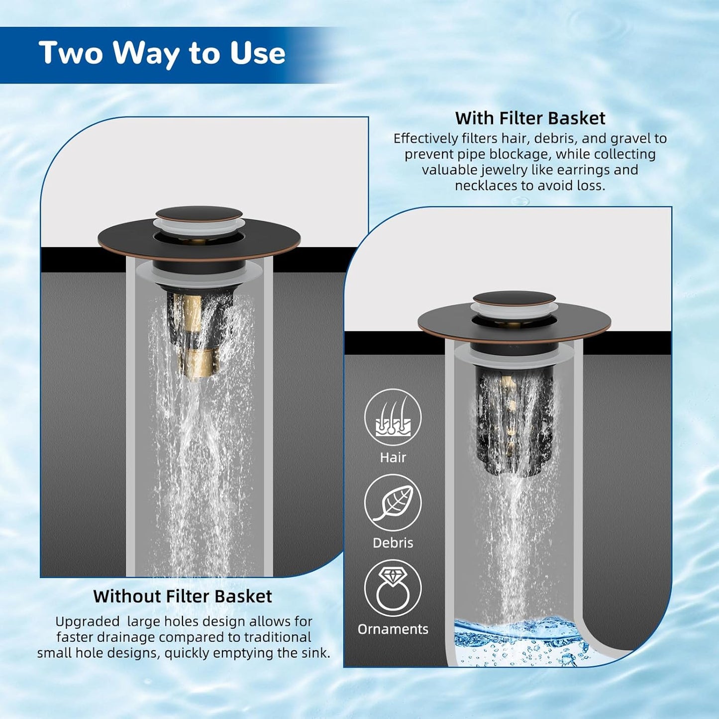 Hibbent Upgraded 3 in 1 Bathroom Sink Drain Strainer, Universal Pop Up Stopper with Removable Stainless Steel Filter Basket Hair Catcher, Sink Plug for 1.1''~2.36'' Basin, Oil-Rubbed Bronze