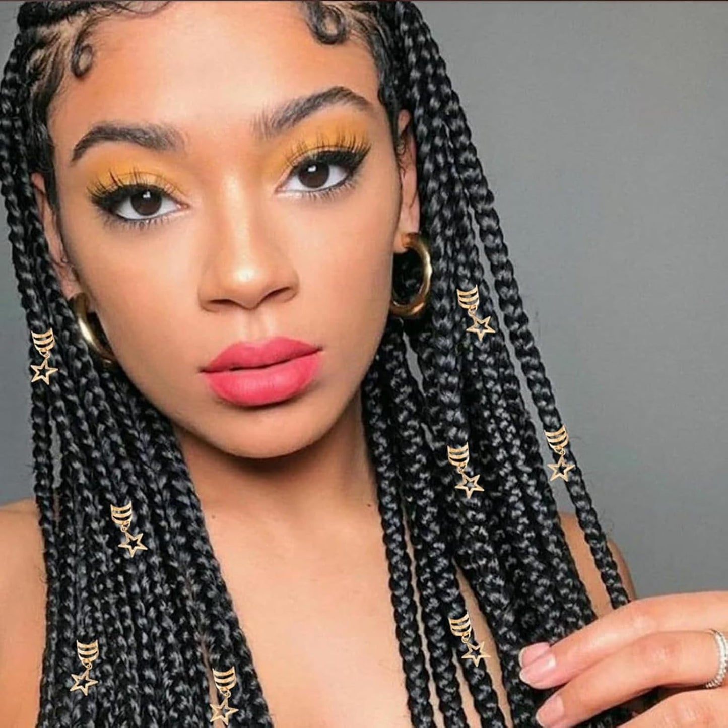 Silver Hollow Star ButterflyHair Jewelry for Braids; ButterflyMetals Cuffs Clip Hair Accessories Styling Fashion Toos for Women Men 35 Pcs (Gold)