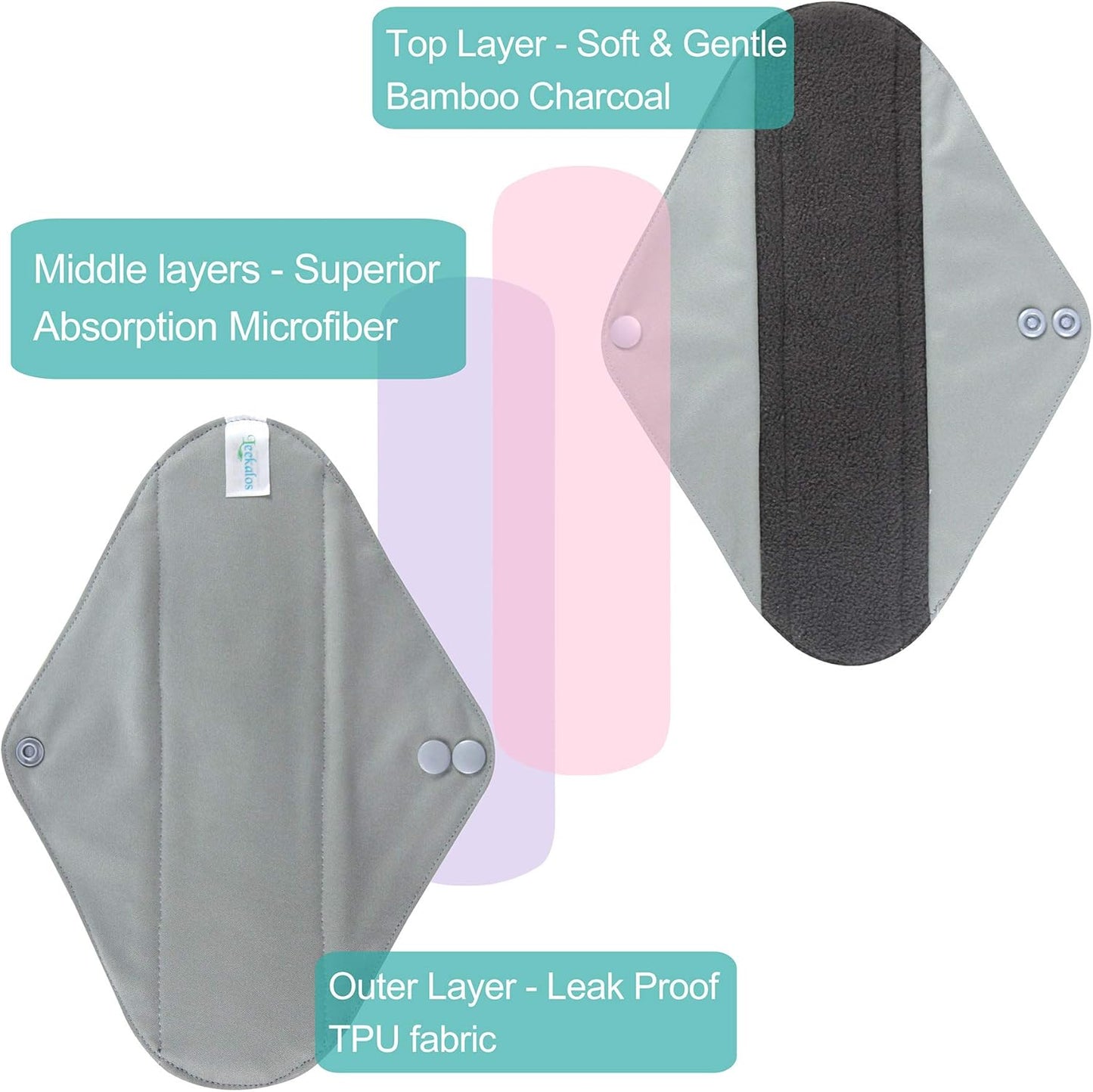 Leekalos Reusable Bamboo Cloth Pads - Light Incontinence Pads - Pack of 6, 1 Cloth Mini Wet Bag