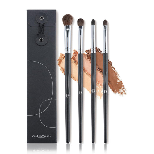 ENERGY Eye Makeup Brush Set 4PCS Professional Eyeshadow Blending Brushes Kit for Eyes Liquid Cream Powder Makeup Up Soft Fluffy Natural Goat Hair for Shader,Smudge,Crease Applicator with Travel Cover