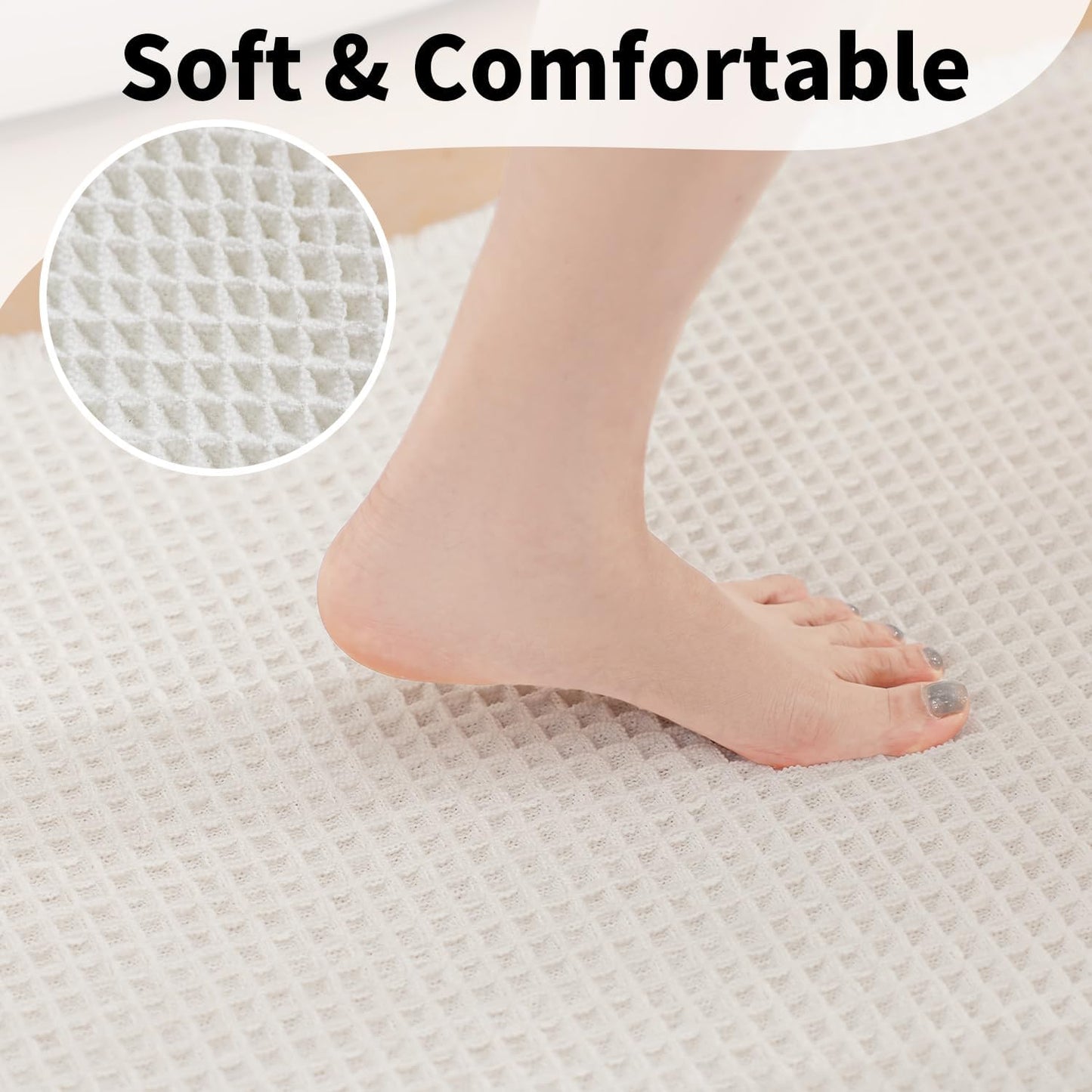 White Bathroom Rugs, Waffle Bath Mat Non Slip Washable, Super Absorbent & Quick Dry, Boho Bath Mat Farmhouse Bathroom Decor, 24'' x 48'', White