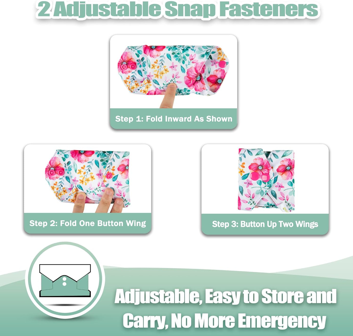 Wegreeco Cloth Menstrual Pads - Soft Washable Pads for Women - Reusable Panty Liners for Women - 6 Pack with 1 Cloth Mini Wet Bag (Medium, Peonyony)