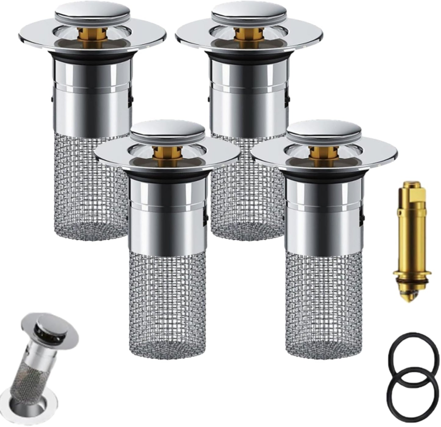 Conceptan Drain Stopper, Bathroom Sink Stopper Hair Catcher, Sink Plug Hair Trap, Bathtub Drain Stopper, Universal Pop up Stainless Steel Floor Drains Filter, Fits Bathroom, Laundry Sink Drains (4pcs)