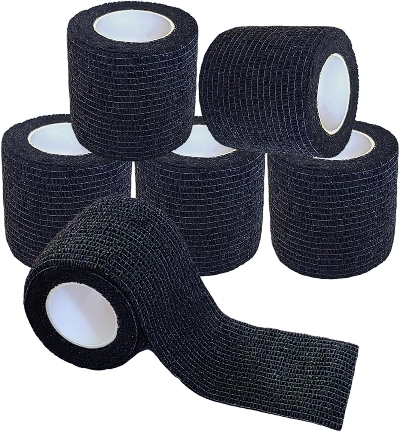 Hysiwen 6 Pack 2" x 5 Yards Self Adhesive Bandage Breathable Cohesive Wrap Self Adherent Vet Tape Self Stick Bandage Wrap for Sports, Athletic, Wrist, Ankle(Black)