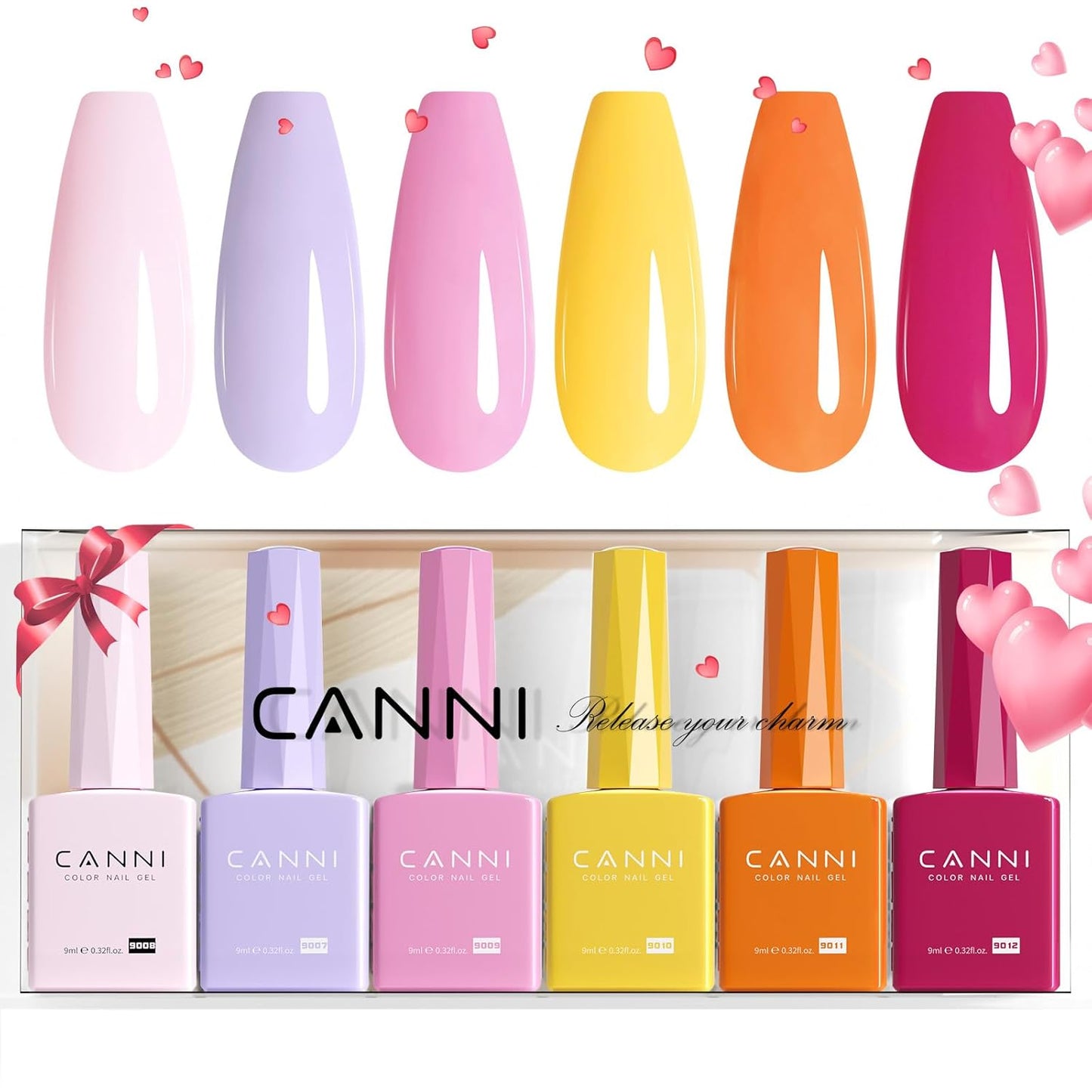 CANNI 6 Colors 9 ML Hema-Free Pink Gel Nail Polish Set, Hot Pink Purple Yellow Orange Kit, Soak Off LED Nail Gel Manicure Kit DIY at Home Salon Gifts