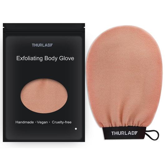 Exfoliating Glove - Korean Exfoliating Mitt - Exfoliating Body Scrubber, Body Exfoliator Scrubber, Viscose Fiber Shower Mitt, Dead Skin Remover for Smooth Skin, Self-Tan Prep & Removal, Peach