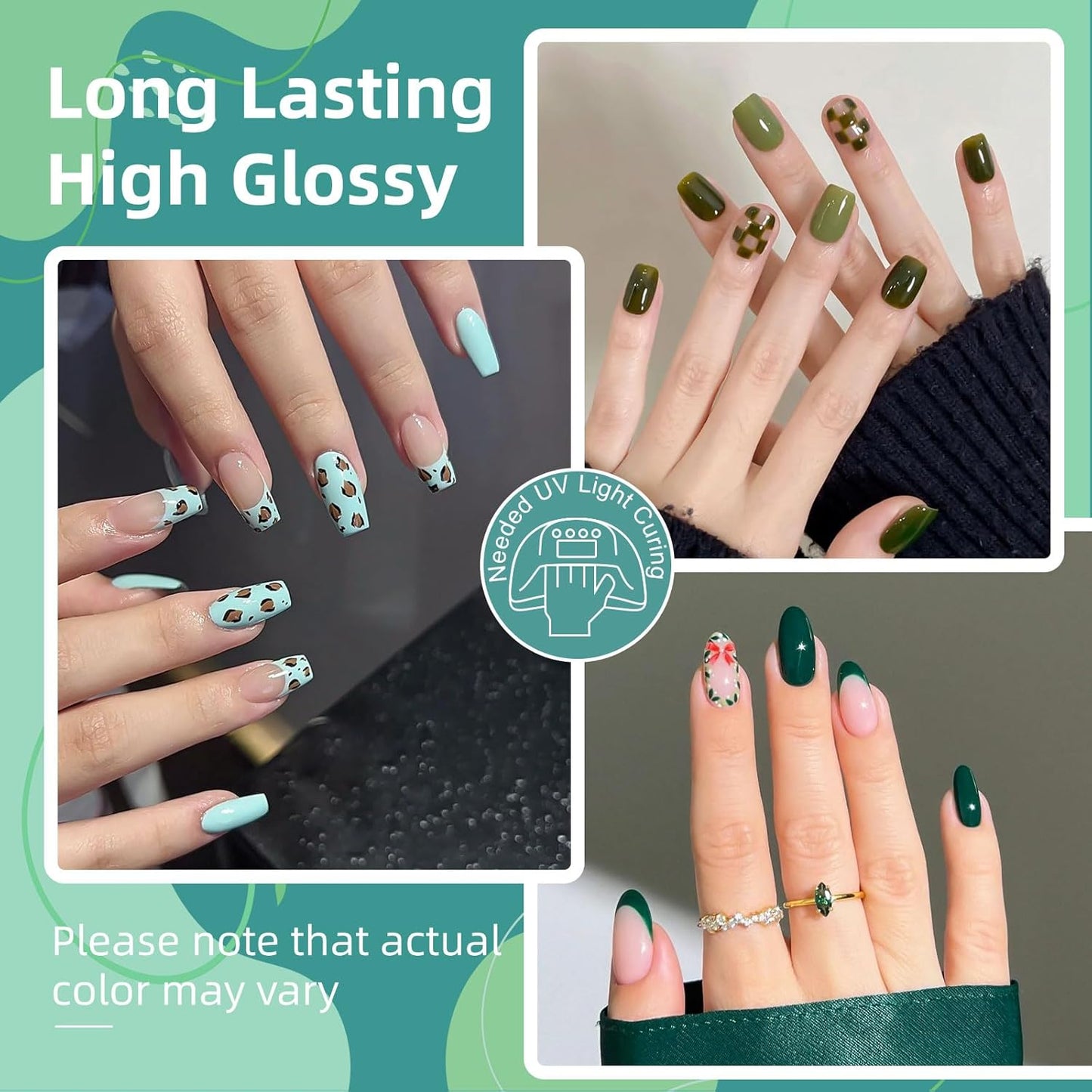 Solid Gel Nail Polish Set, 9 Colors Green Blue Solid Cream Gel Polish Palette with Brush, Solid Ombre Nail Polish for Women DIY Manicure Art