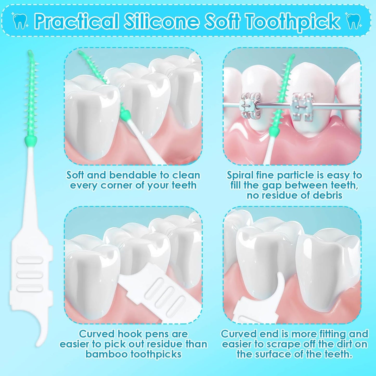 270Pcs Interdental Brush, 220Pcs Soft Dental Picks & 50Pcs Braces Brush for Teeth, Bendable Braces Flossers Heads Interdental Brushes Between Teeth Oral Tooth Braces Cleaner Kit (Black)