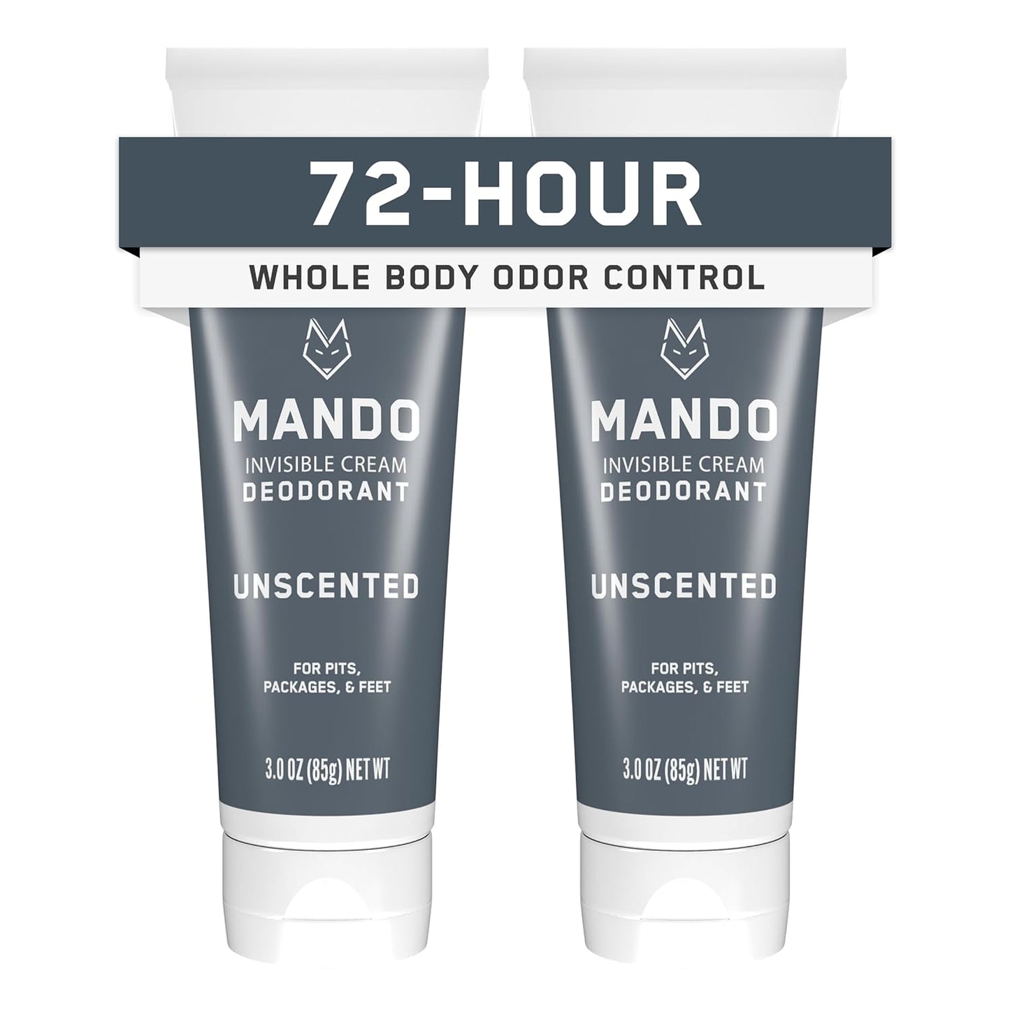 Mando Whole Body Deodorant For Men - Invisible Cream - 72 Hour Odor Control - Aluminum Free, Baking Soda Free, Skin Safe - 3 ounce (Pack of 2) - Unscented