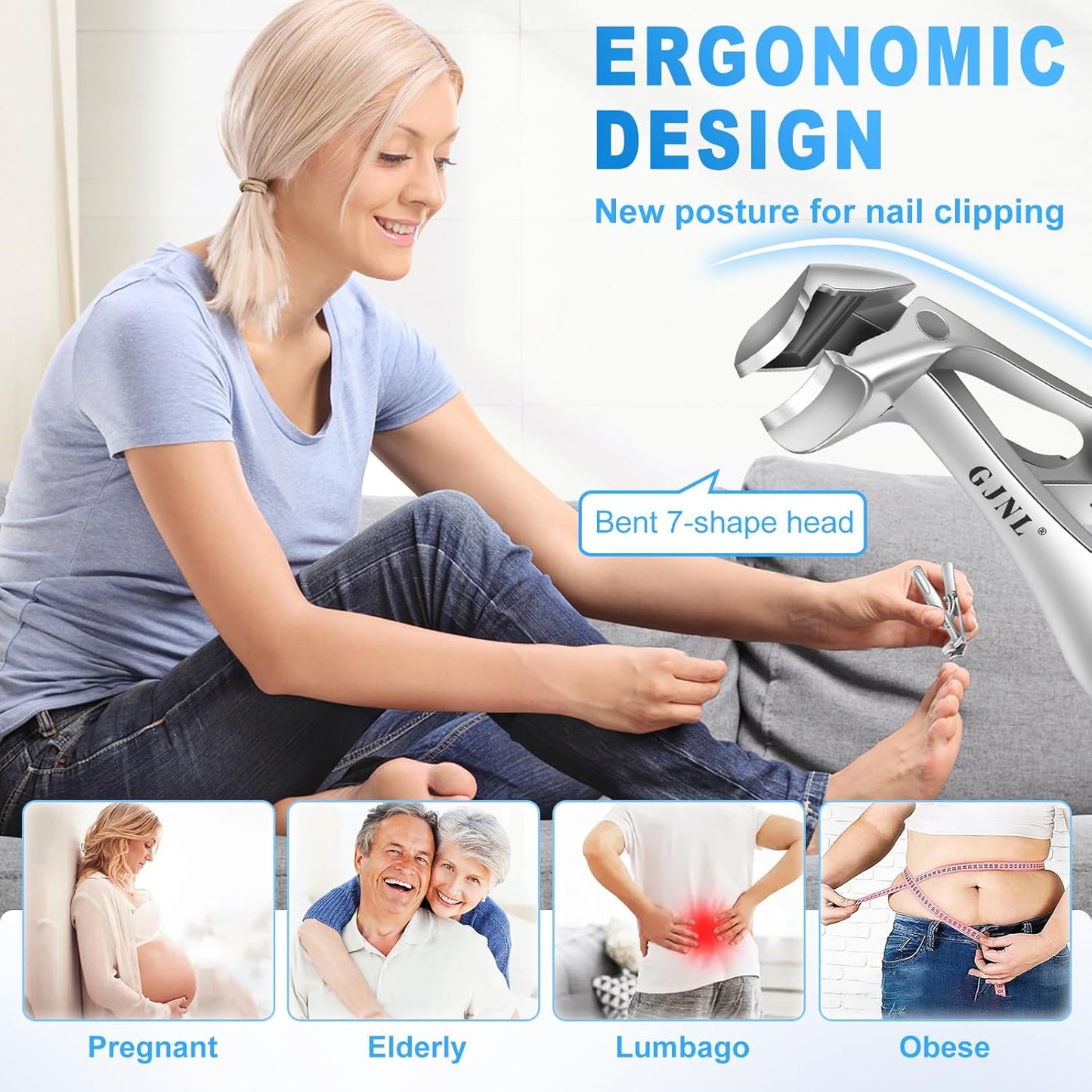 Toenail Clippers for Thick Toenails for Seniors, Angled Head Large Toe Nail Clippers for Thick Nails for Men, Heavy Duty Slanted Nail Clippers with Wide Jaw, Sliver