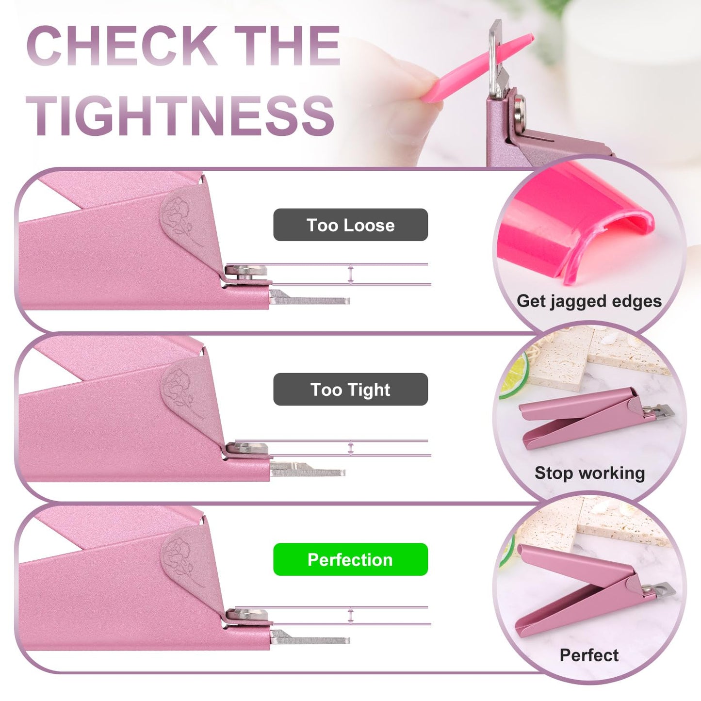 Light Pink(Matte) Premium Nail Clippers with Magnets Sizers for Acrylic Nails, Artificial Fake Nail False Nail Tip Cutter Trimmer Manicure Pedicure Sharp Blade Clip Tool For Salon Home Art Beauty