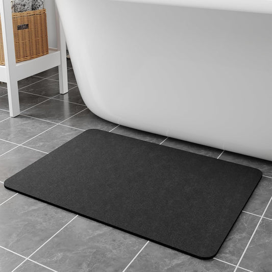 Bath Mat Rugs 32x17 - Diatomaceous Earth Bath Mats Quick Dry Absorbing Bathroom Rugs Rubber Non Slip Thin Bathroom Mat Fit Under Door, Bath Mat for Bathroom Floor, Tub and Shower, Sink, Dark Grey