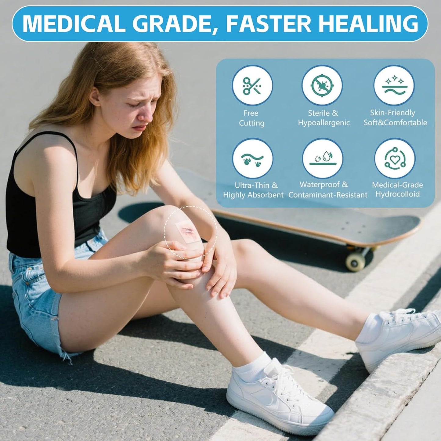 Hydrocolloid Bandages for Wound Care, Extra Large Medical-Grade Hydrocolloid Roll with Self-Adhesive, Ultra Absorbent, Flexible & Waterproof, DIY Size & Shape First Aid Kit Essential (2in*4.8ft)