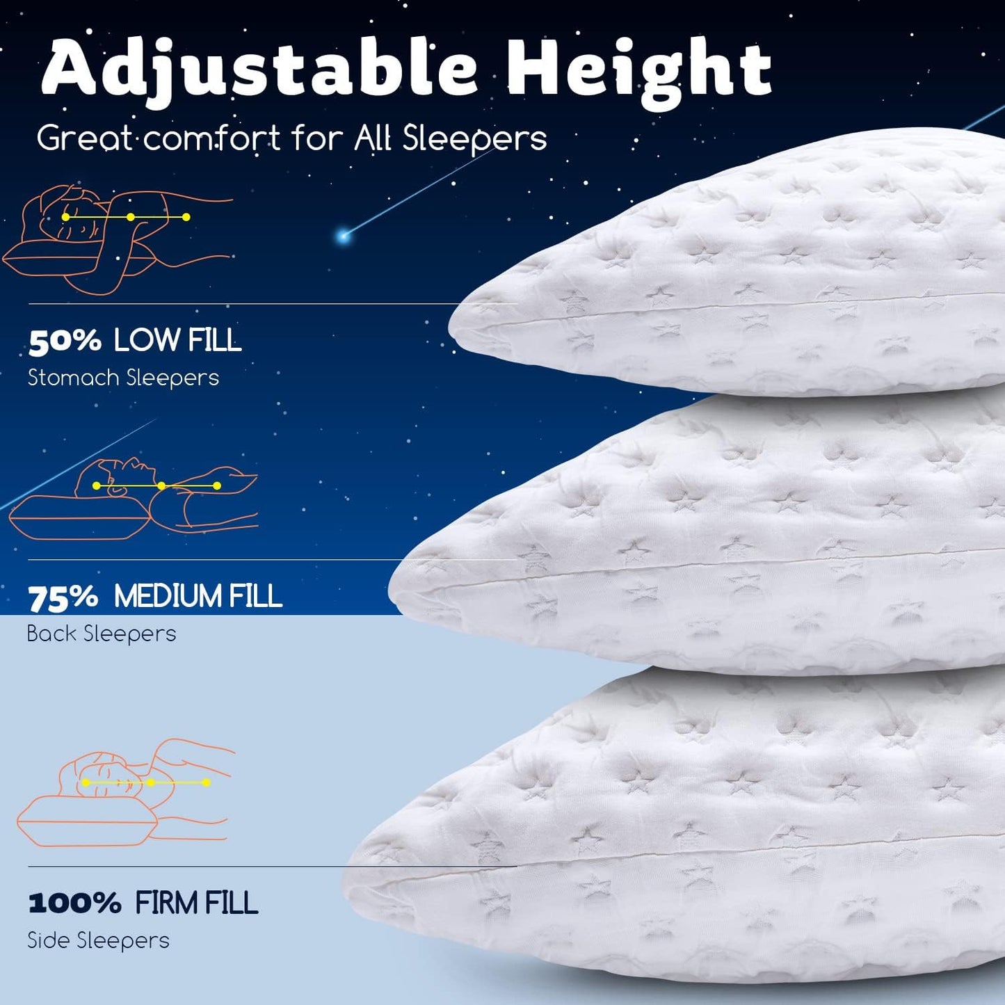 Cooling Side Sleeper Pillow for Neck and Shoulder Pain, Luxury Shredded Memory Foam Curved Bed Pillows for Sleeping Set of 2- Adjustable Queen Size- Washable Cover Crescent White