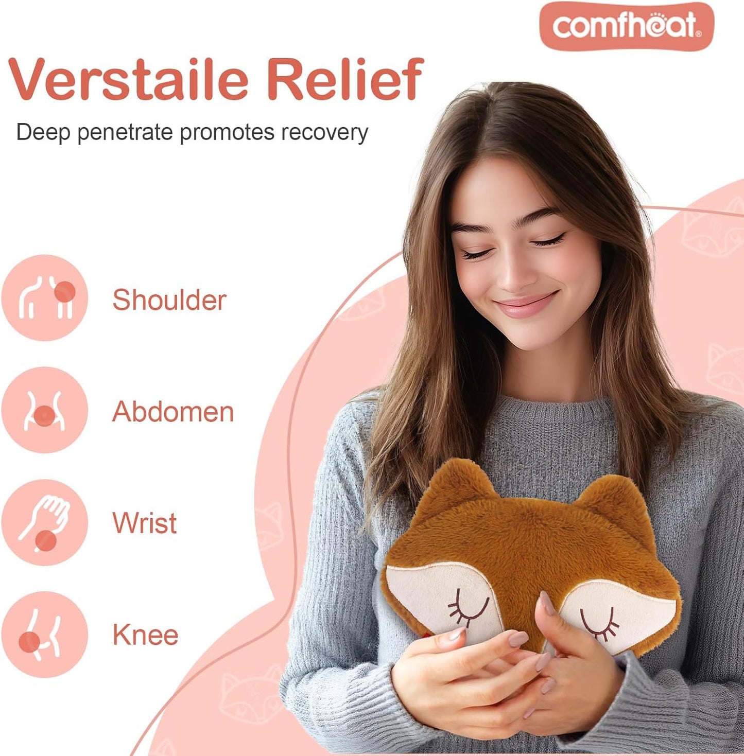 Fox Microwave Heating Pad for Pain Relief, Unscented Microwavable Heating Pads Stuffed Animal for Cramps, Neck Shoulder, Muscles, Natural Small Heat Pack Moist Heat with Washable Cover