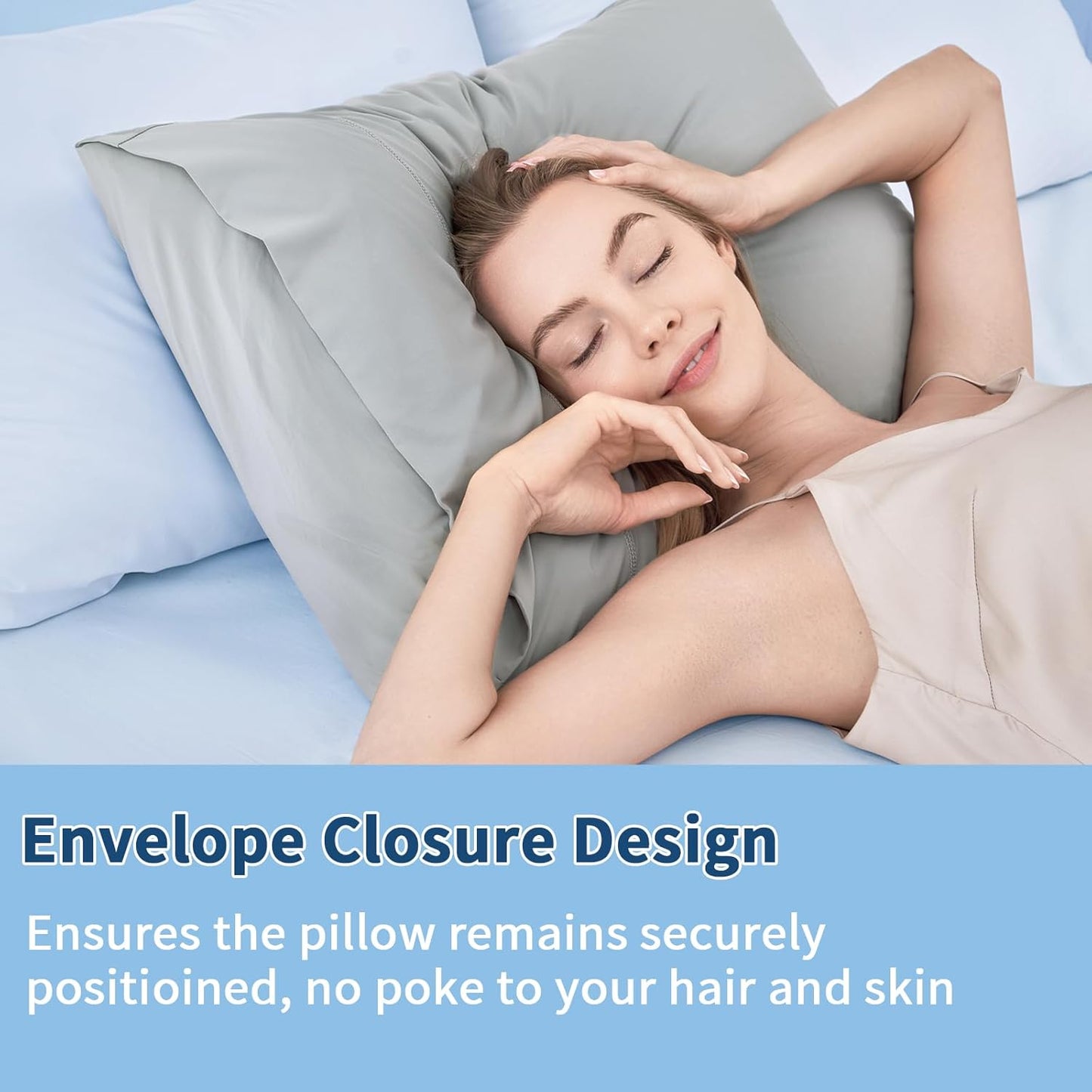 Cooling Pillow Cases 2 Pack for Hot Sleepers and Night Sweats, Ice Cool Pillow Covers Queen Size Set of 2 for Hair Skin Reduces Wrinkles & Frizz Softer Than Silk Pillow Cases, Envelope Closure, Gray