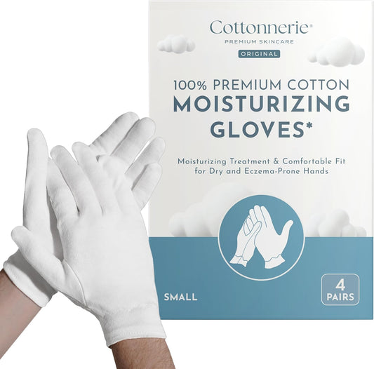 Cottonnerie Original Cotton Gloves for Dry Hands Sleeping, Moisturizing Gloves Overnight, Hand Moisturizer Gloves, Moisture Gloves for Dry Hands Overnight, Sleeping Gloves, Small 4 Pairs