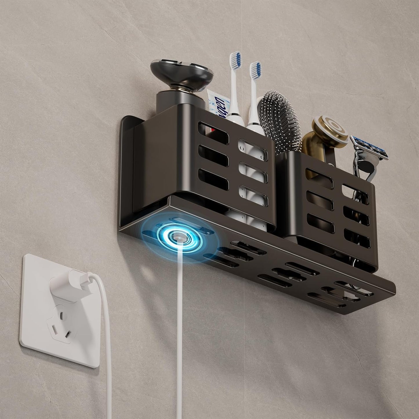 Aluminum Toothbrush Holder Self-Adhesive Hanging Bracket Shower Toothbrush Razor Holder Suitable for Toothbrush, Toothpaste, Razor and Comb etc Bathroom Storage