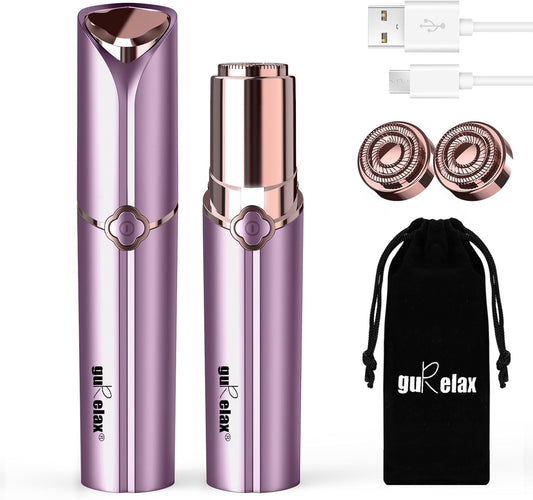 Facial Hair Removal for Women, Ladies Face Shaver(USB Rechargeable) for Chin Lip Neck Armpits and Peach Fuzz, Included 2 pc Replacement Heads