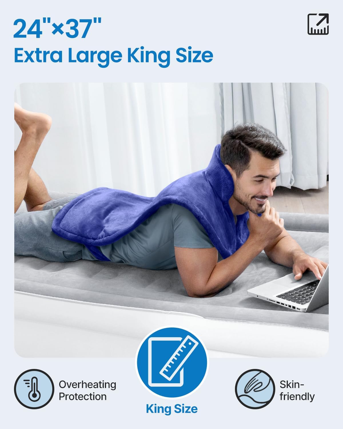 RENPHO King Size Heating Pad for Back Pain Relief, Birthday Christmas Gifts for Men Women, Stocking Stuffers, FSA Eligible, 24"x37" XL Large Heat Pad for Neck and Shoulders, ETL Certified, Dark Blue