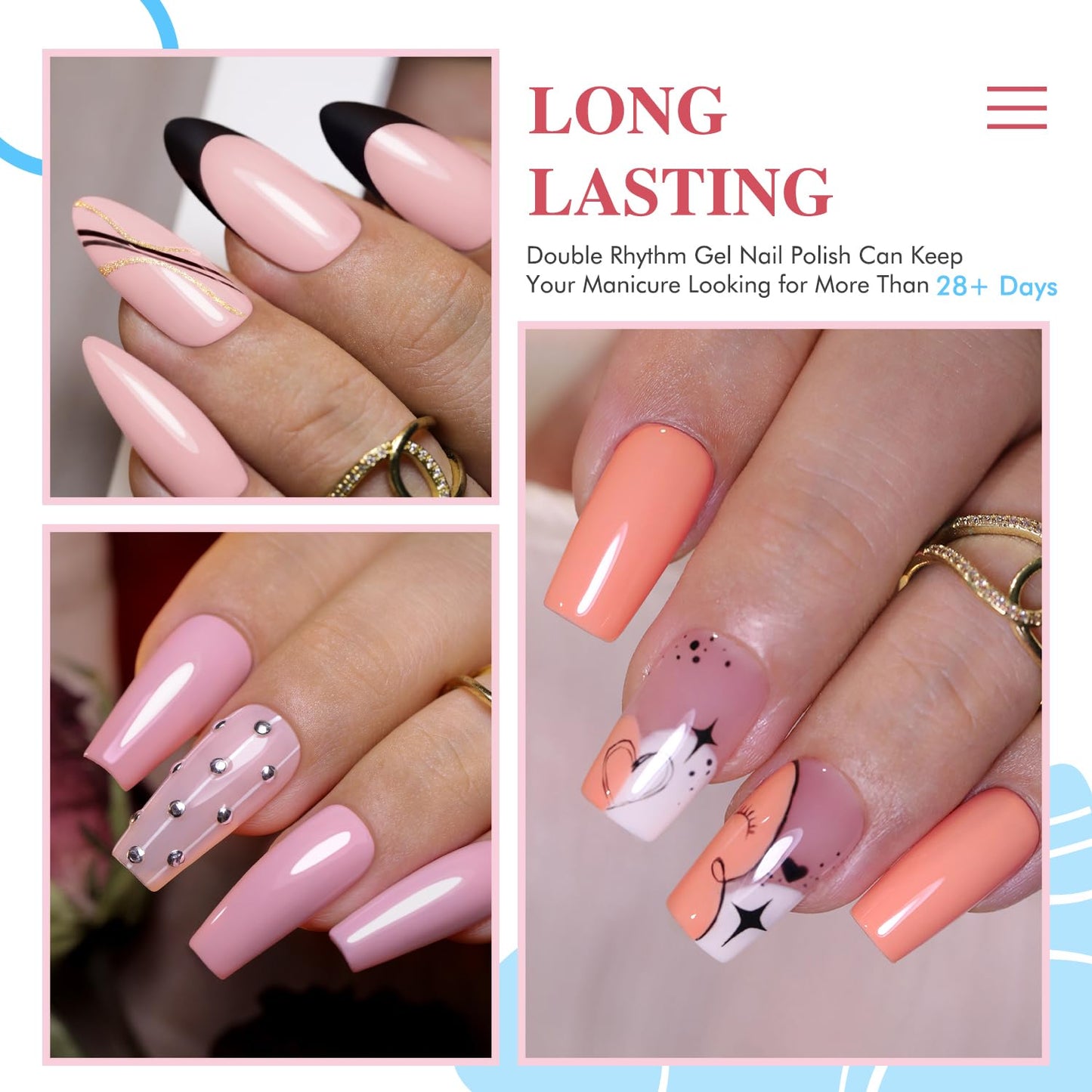 Double Rhythm Gel Nail Polish Set of 6 Colors Baby Light Pastel Milky Nail Polish Starter Kit Art DIY Salon Home (Pink Nude Orange White,Kit 21)