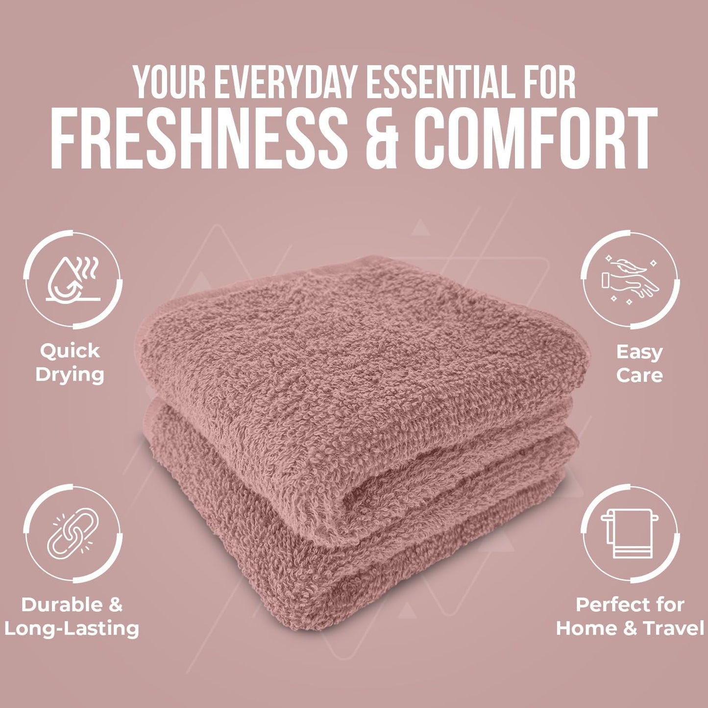 DAN RIVER 100% Cotton Wash Cloths 12 Pack [12x12] Soft & Absorbent wash Cloths for Bathroom, Gym, Hotels & Spa Perfect for Everyday Use Fingertip Towels, Dusty Pink